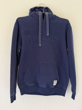 AMSTERDAM INDUSTRY Embroidered Navy Hoodie Men’s Size M Dutch Denim